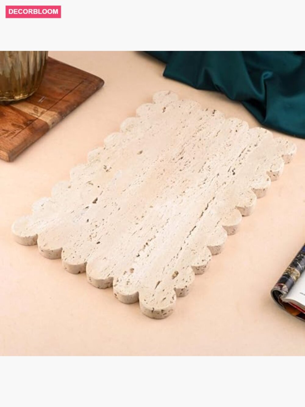 Natural Travertine Stone Cutting Board 12x8in Multipurpose Serving Tray - Picture 3 of 4